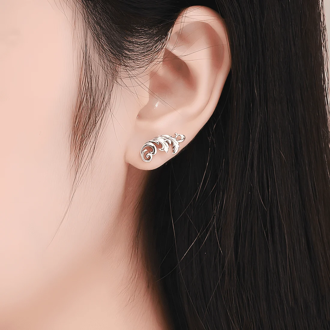 Pendientes de Botón Pluma Antigua <myexti><span>Plata de Ley 925, chapada en oro blanco</span></myexti> - Imagen 2