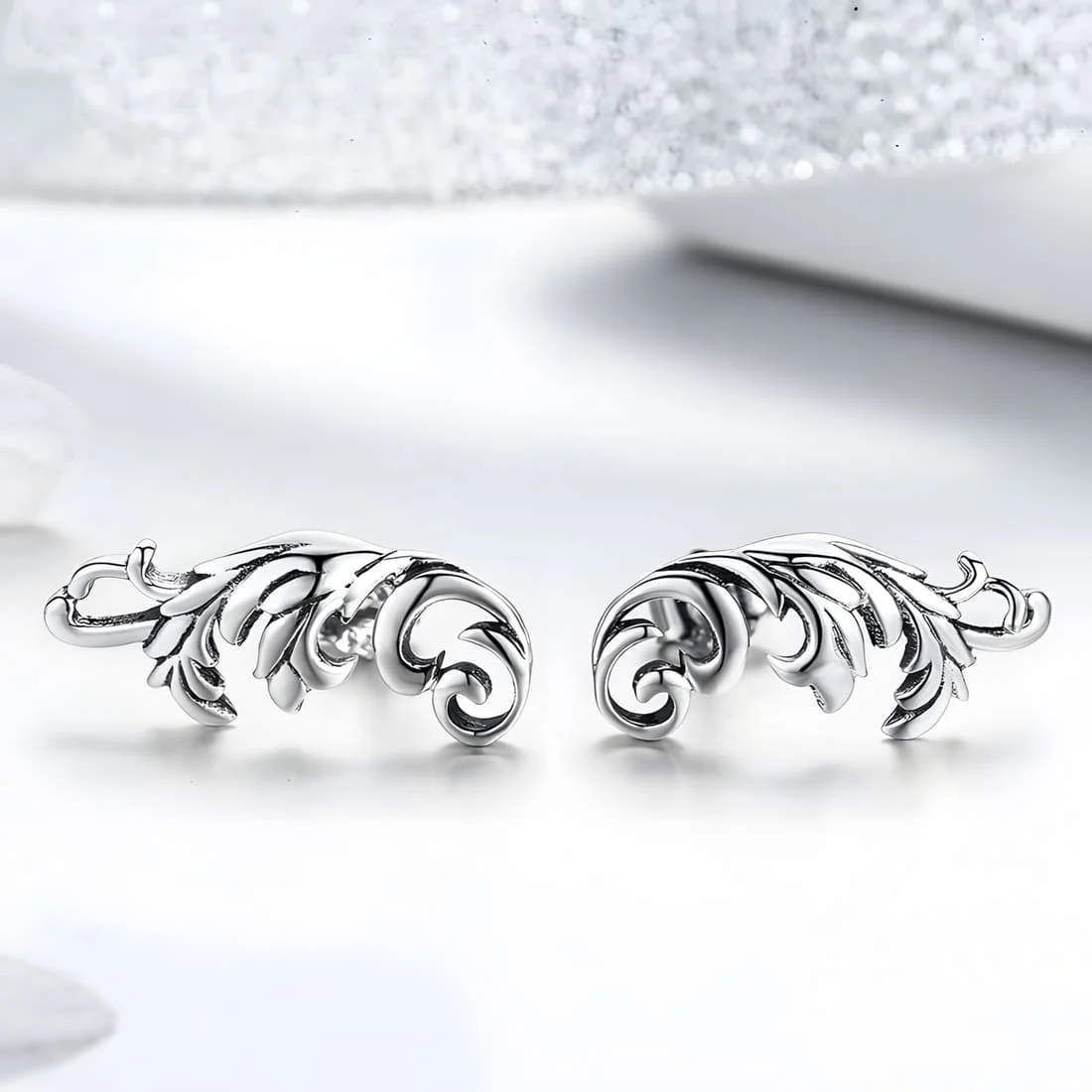 Pendientes de Botón Pluma Antigua <myexti><span>Plata de Ley 925, chapada en oro blanco</span></myexti> - Imagen 3