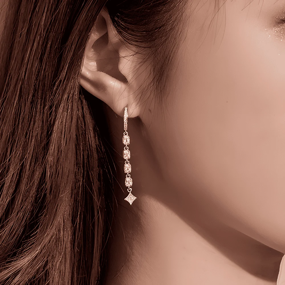 Pendientes de Gota Colgantes Brillantes <myexti><span>Plata de Ley 925, chapada en oro blanco, con circonitas</span></myexti> - Imagen 2