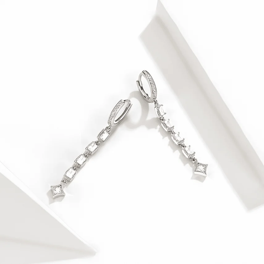 Pendientes de Gota Colgantes Brillantes <myexti><span>Plata de Ley 925, chapada en oro blanco, con circonitas</span></myexti> - Imagen 4