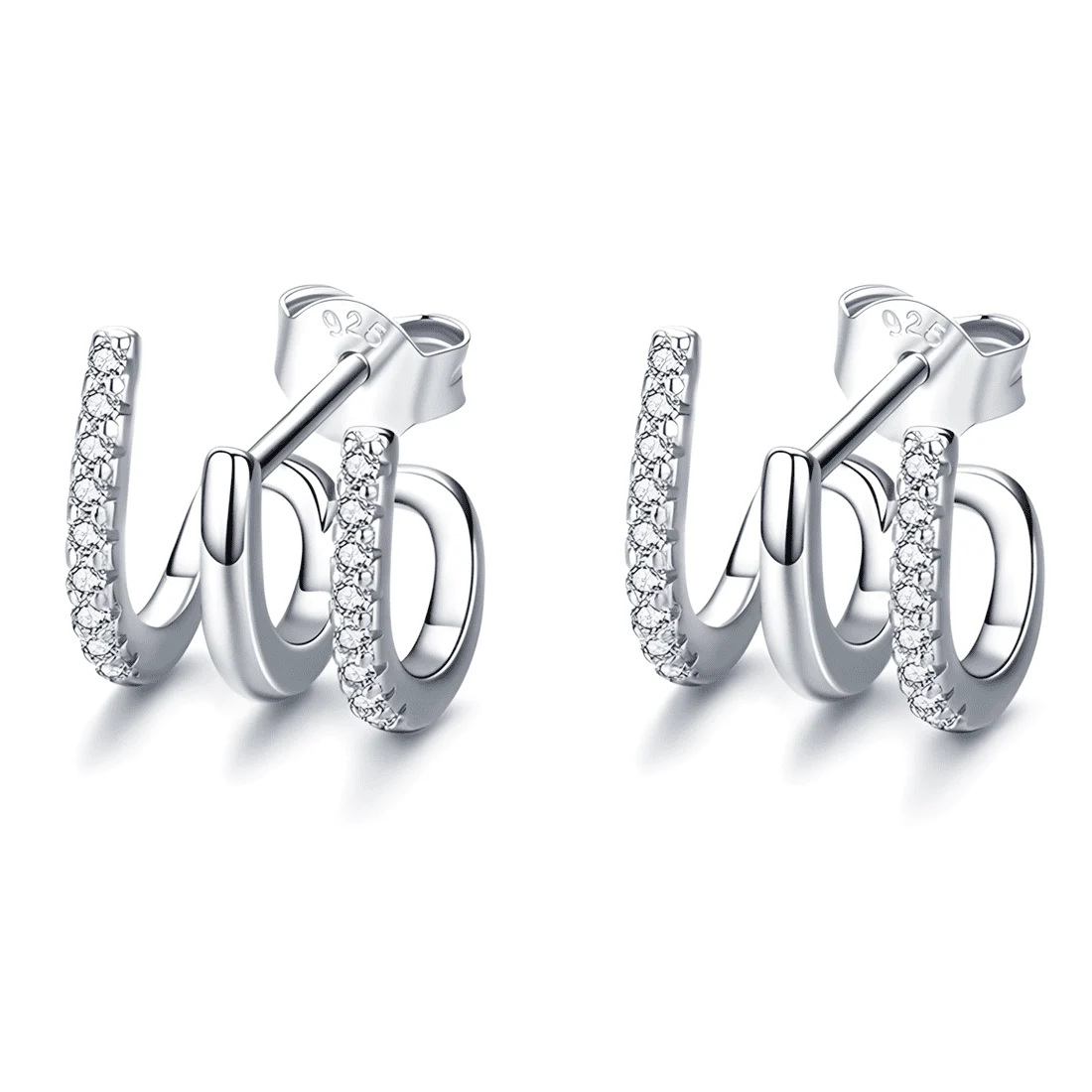 Pendientes de Aro Triples <myexti><span>Plata de Ley 925, chapada en oro blanco, con circonitas</span></myexti>