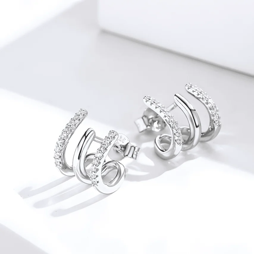 Pendientes de Aro Triples <myexti><span>Plata de Ley 925, chapada en oro blanco, con circonitas</span></myexti> - Imagen 4
