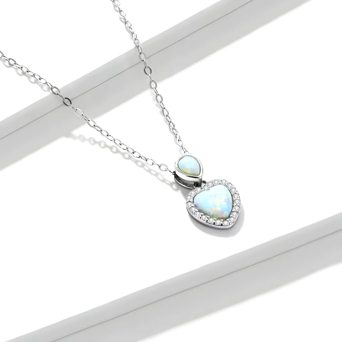 Collar de Corazón de Ópalo <myexti><span>Plata de Ley 925, chapada en oro blanco, con ópalos, circonitas y longitud ajustable</span></myexti> - Imagen 3