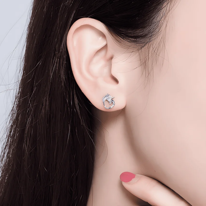 Pendientes de Botón Unicornio <myexti><span>Plata de Ley 925, chapada en oro blanco, con circonitas de colores</span></myexti> - Imagen 2