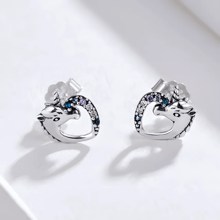Pendientes de Botón Unicornio <myexti><span>Plata de Ley 925, chapada en oro blanco, con circonitas de colores</span></myexti> - Imagen 3