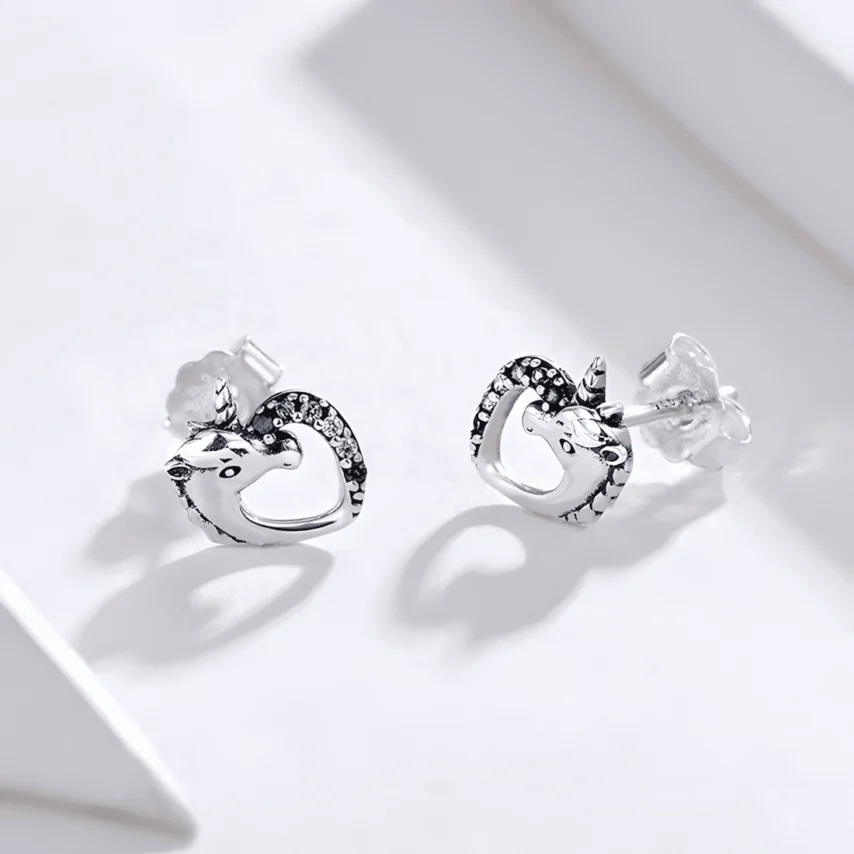 Pendientes de Botón Unicornio <myexti><span>Plata de Ley 925, chapada en oro blanco, con circonitas de colores</span></myexti> - Imagen 4