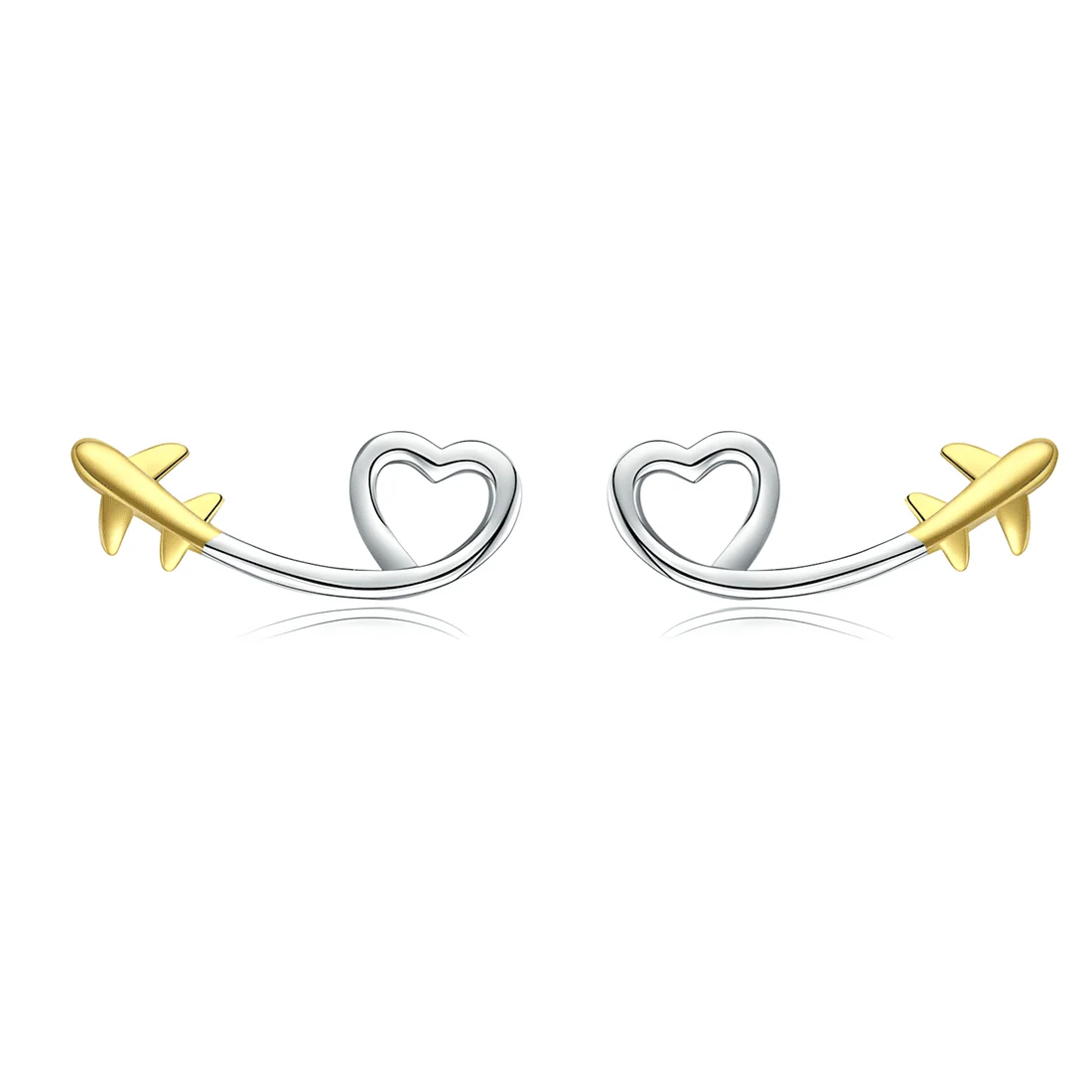 Pendientes de Corazón con Avión <myexti><span>Plata de Ley 925, chapada en oro blanco, con detalle de avión chapado en oro amarillo</span></myexti> - Imagen 4