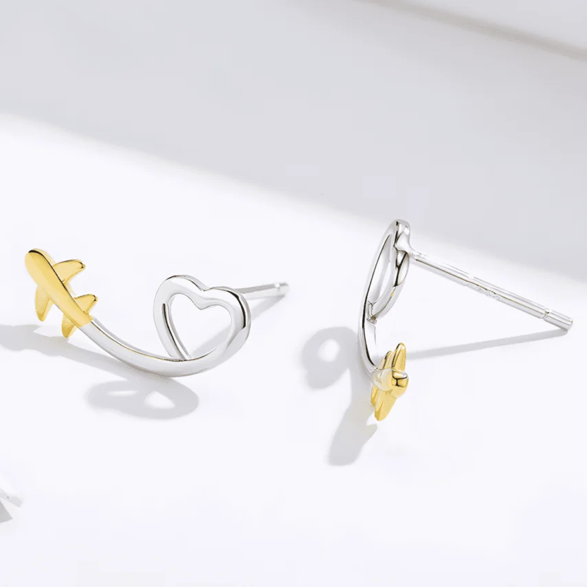 Pendientes de Corazón con Avión <myexti><span>Plata de Ley 925, chapada en oro blanco, con detalle de avión chapado en oro amarillo</span></myexti> - Imagen 5