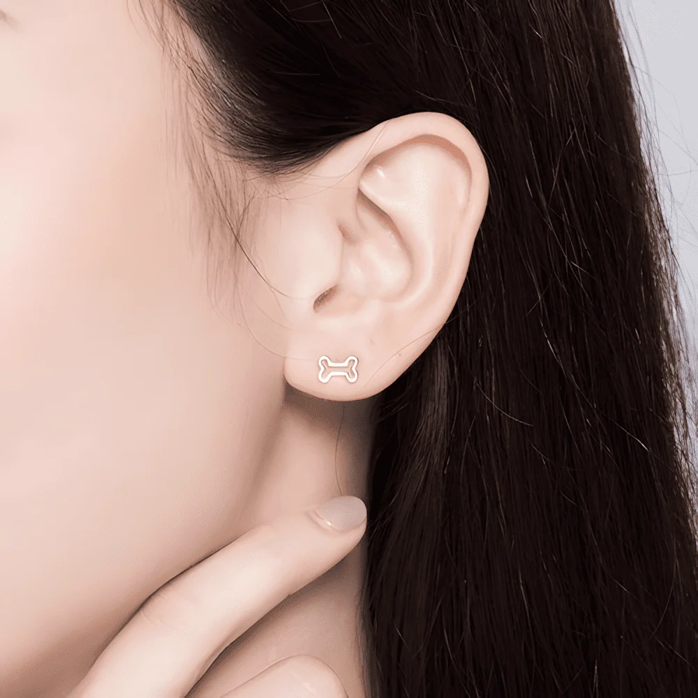 Pendientes de Botón Perro con Hueso <myexti><span>Plata de Ley 925, chapada en oro blanco</span></myexti> - Imagen 2