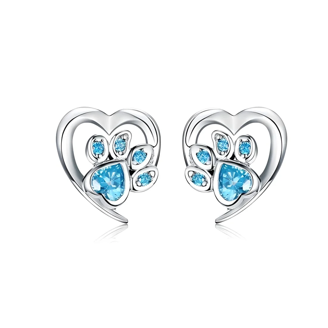 Pendientes de Botón Corazón con Huella <myexti><span>Plata de Ley 925, chapada en oro blanco, con circonitas azules</span></myexti>