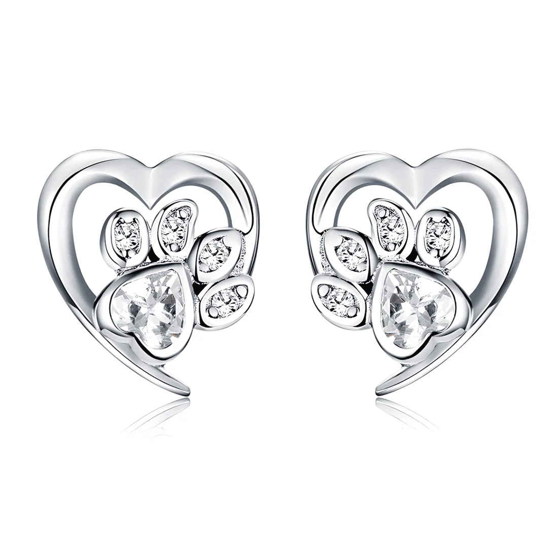 Pendientes de Botón Corazón con Huella <myexti><span>Plata de Ley 925, chapada en oro blanco, con circonitas</span></myexti>