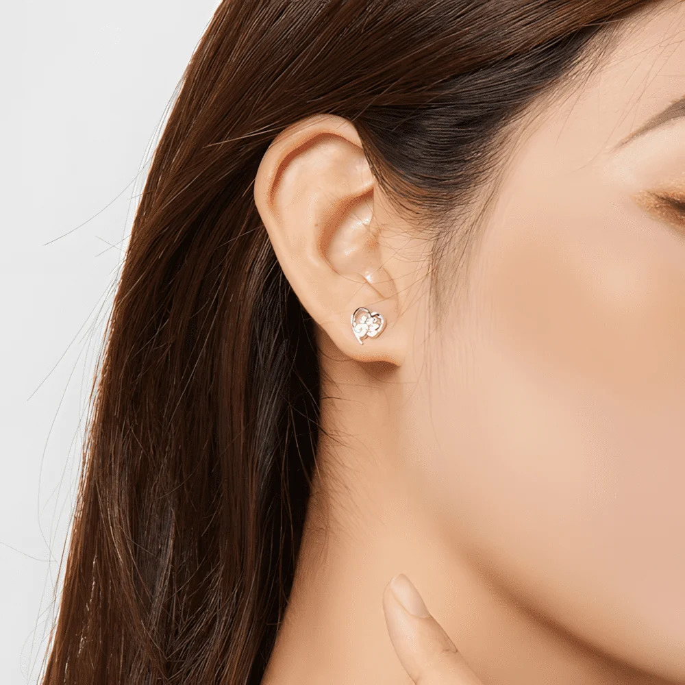 Pendientes de Botón Corazón con Huella <myexti><span>Plata de Ley 925, chapada en oro blanco, con circonitas</span></myexti> - Imagen 2