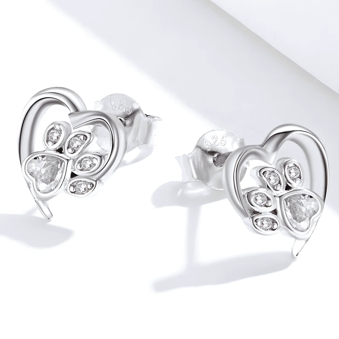 Pendientes de Botón Corazón con Huella <myexti><span>Plata de Ley 925, chapada en oro blanco, con circonitas</span></myexti> - Imagen 4