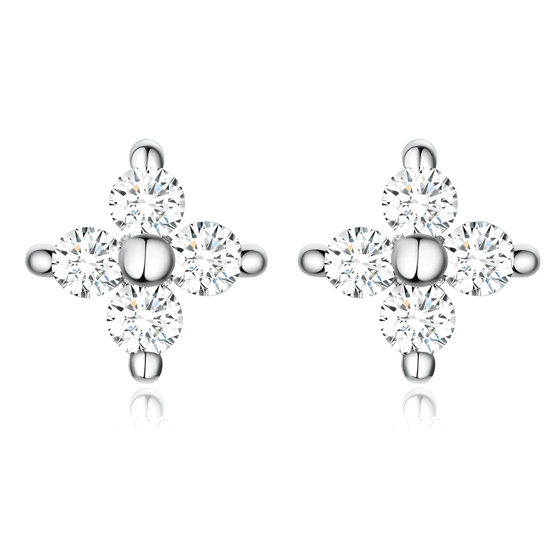Pendientes de Botón Flores <myexti><span>Plata de Ley 925, chapada en oro blanco, con circonitas</span></myexti>