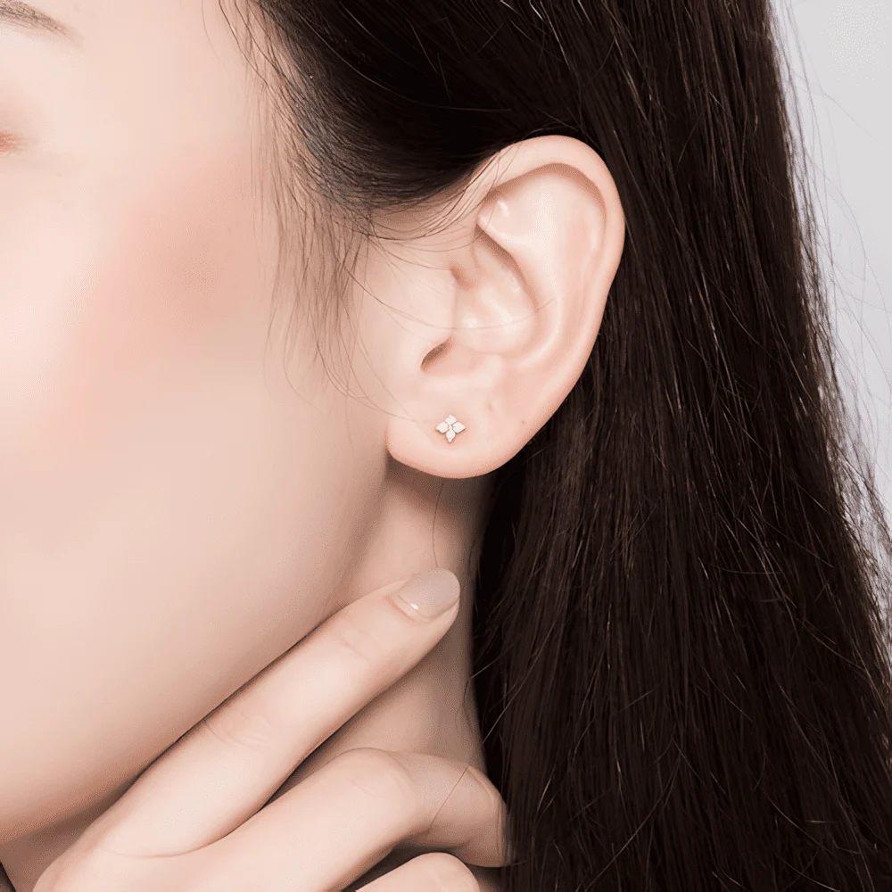 Pendientes de Botón Flores <myexti><span>Plata de Ley 925, chapada en oro blanco, con circonitas</span></myexti> - Imagen 2