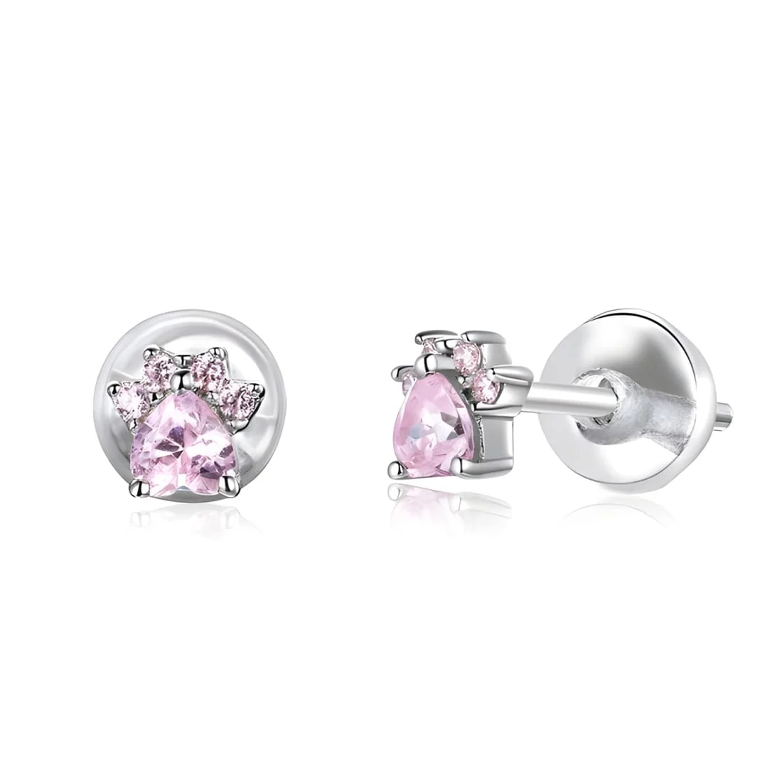 Pendientes de Botón Patas Brillantes <myexti><span>Plata de Ley 925, chapada en oro blanco, con circonitas rosas</span></myexti>