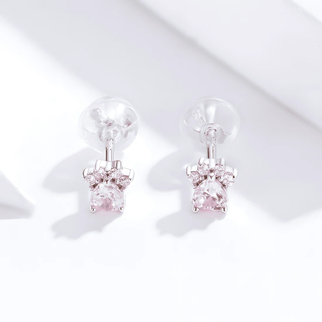 Pendientes de Botón Patas Brillantes <myexti><span>Plata de Ley 925, chapada en oro blanco, con circonitas rosas</span></myexti> - Imagen 3