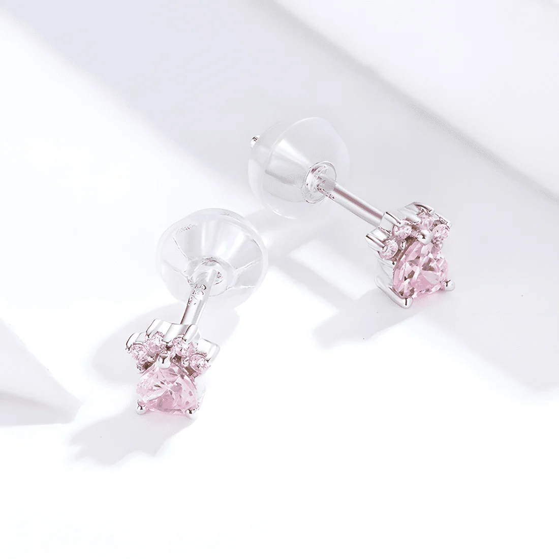 Pendientes de Botón Patas Brillantes <myexti><span>Plata de Ley 925, chapada en oro blanco, con circonitas rosas</span></myexti> - Imagen 4