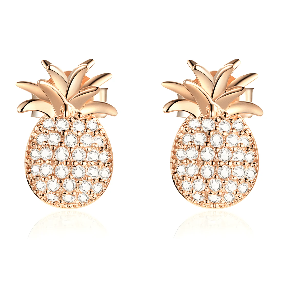 Pendientes de Botón Piña <myexti><span>Plata de Ley 925, chapada en oro rosa, con circonitas</span></myexti>
