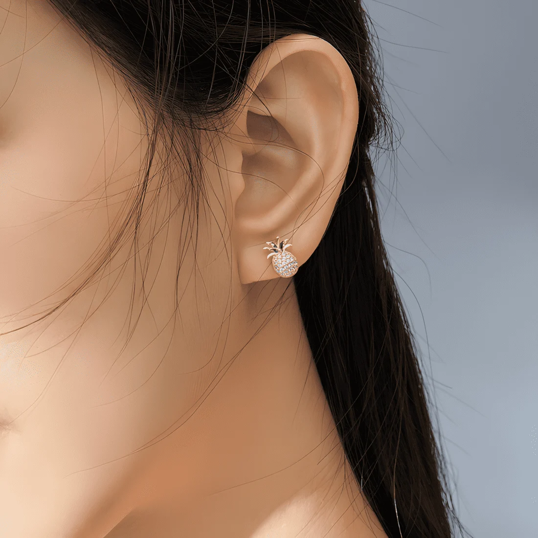 Pendientes de Botón Piña <myexti><span>Plata de Ley 925, chapada en oro rosa, con circonitas</span></myexti> - Imagen 2