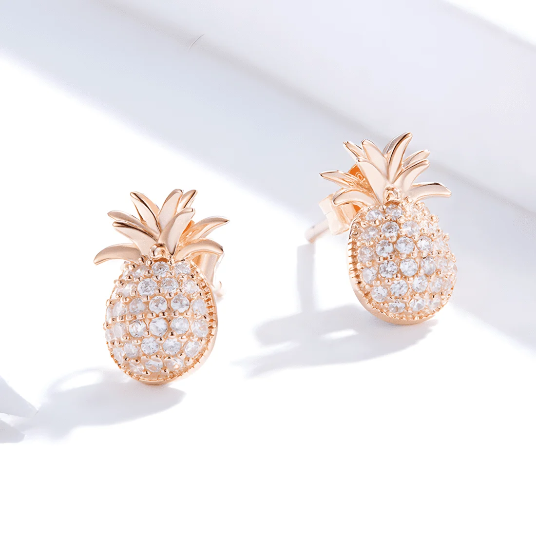 Pendientes de Botón Piña <myexti><span>Plata de Ley 925, chapada en oro rosa, con circonitas</span></myexti> - Imagen 4