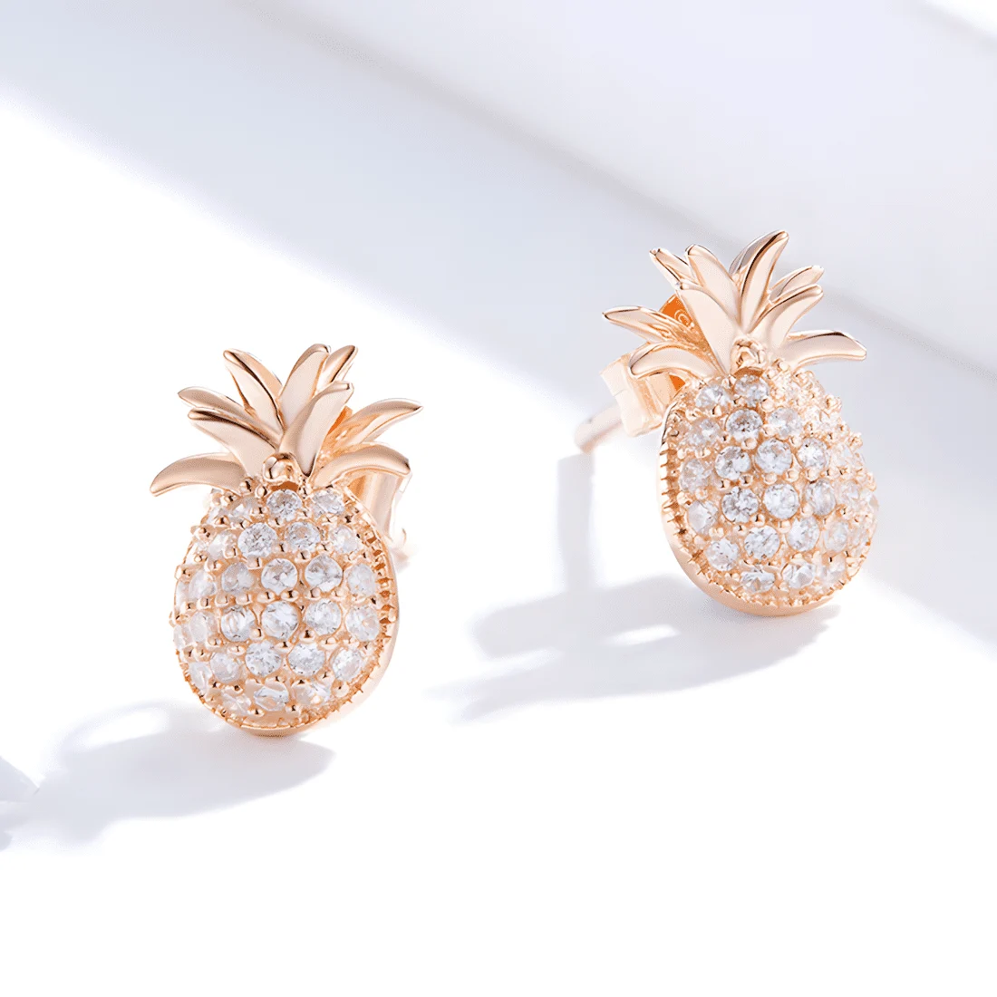 Pendientes de Botón Piña <myexti><span>Plata de Ley 925, chapada en oro rosa, con circonitas</span></myexti> - Imagen 5