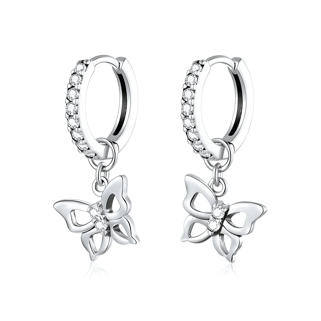 Pendientes de Aro Mariposa <myexti><span>Plata de Ley 925, chapada en oro blanco, con circonitas</span></myexti>