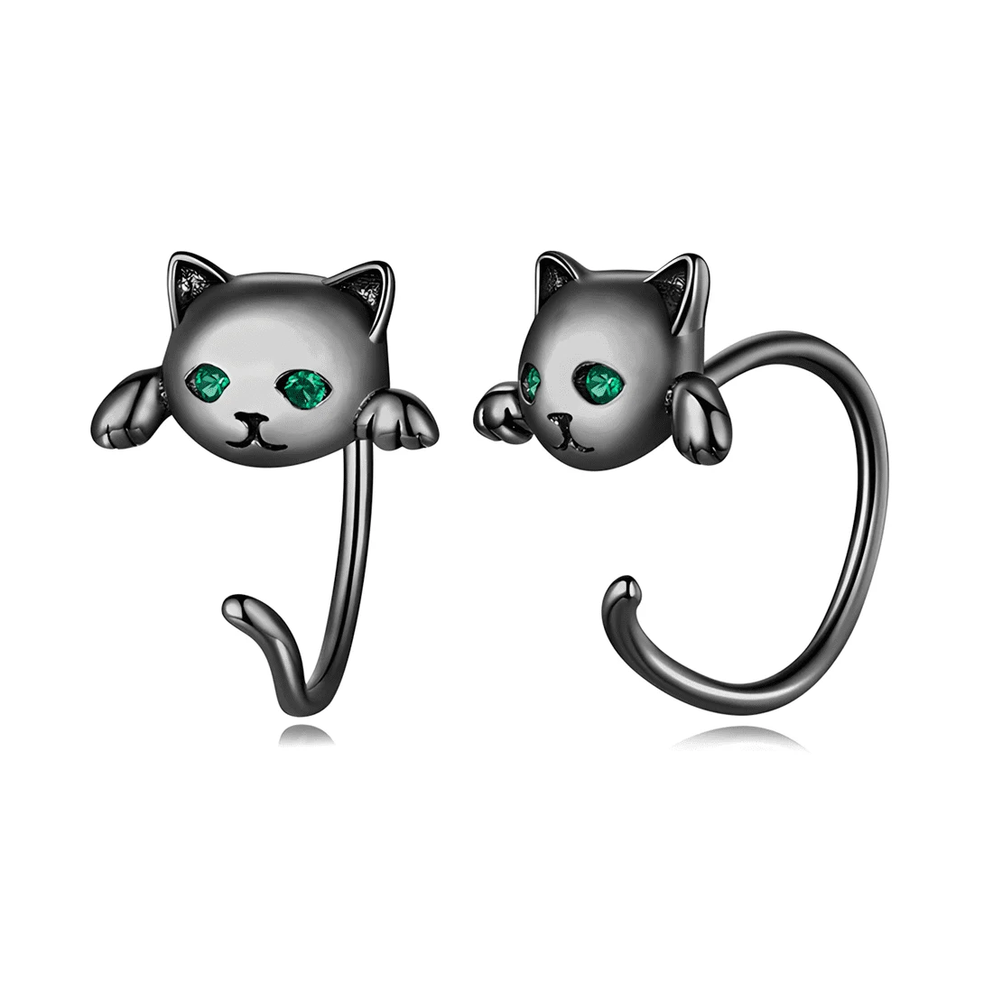Pendientes de Botón Gato Negro <myexti><span>Plata de Ley 925, chapada en negro</span></myexti>