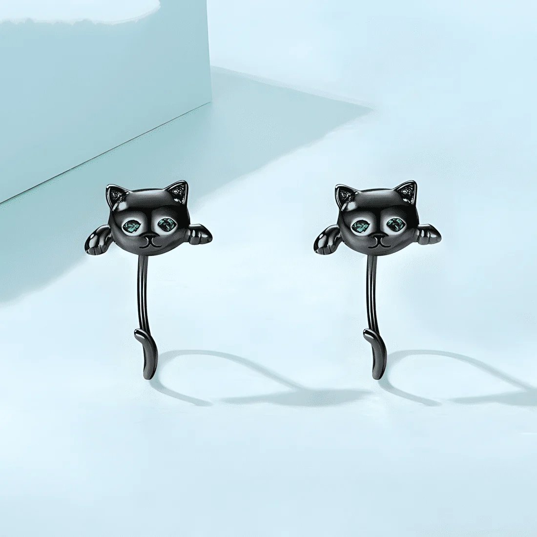 Pendientes de Botón Gato Negro <myexti><span>Plata de Ley 925, chapada en negro</span></myexti> - Imagen 3
