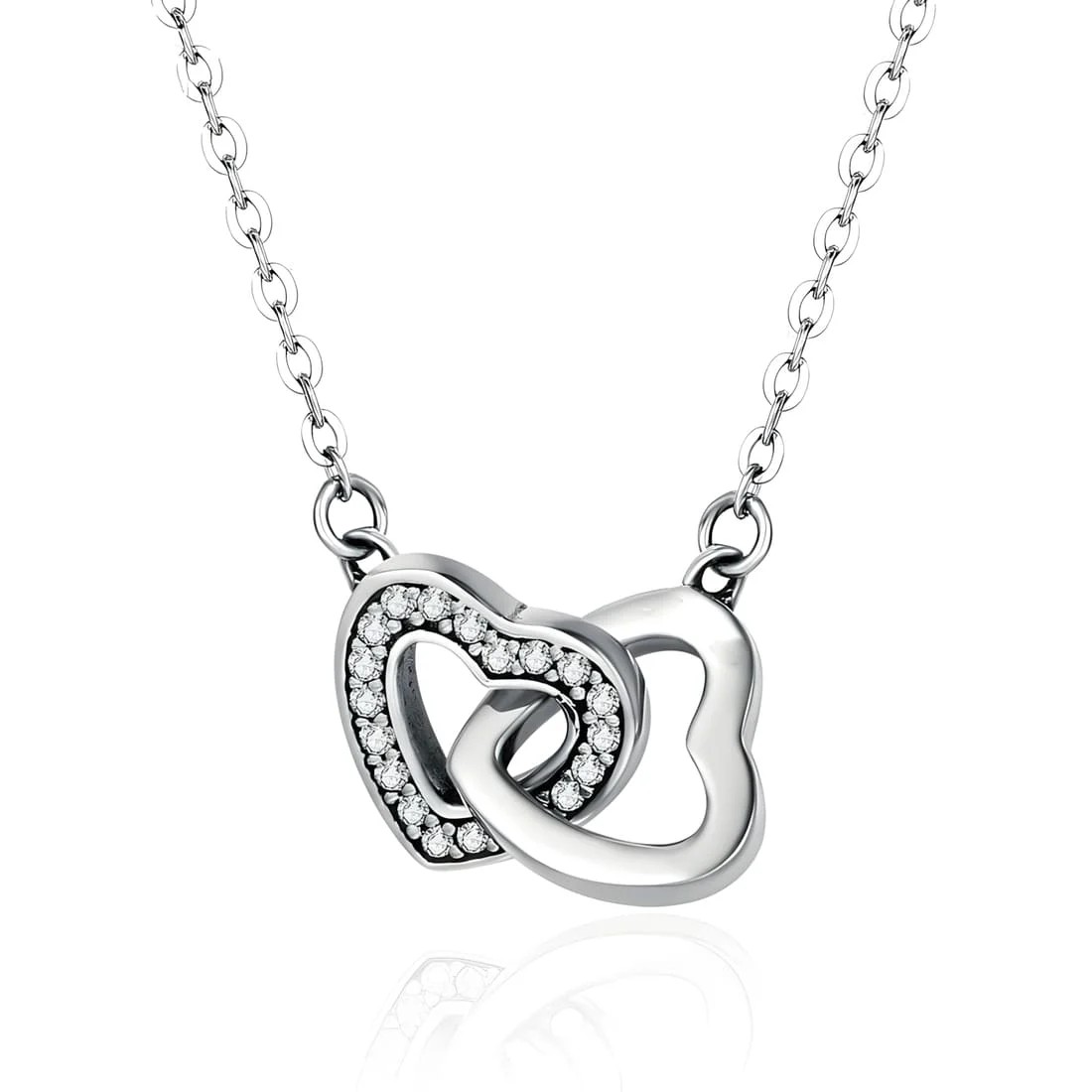 Collar de Corazones Enlazados <myexti><span>Plata de Ley 925, chapada en oro blanco, con circonitas y longitud ajustable</span></myexti>