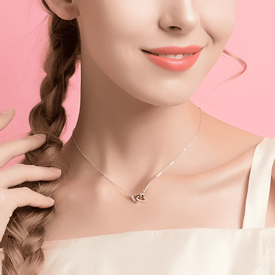 Collar de Corazones Enlazados <myexti><span>Plata de Ley 925, chapada en oro blanco, con circonitas y longitud ajustable</span></myexti> - Imagen 2