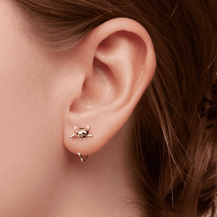 Pendientes de Botón Gatos <myexti><span>Plata de Ley 925, chapada en oro rosa</span></myexti> - Imagen 2