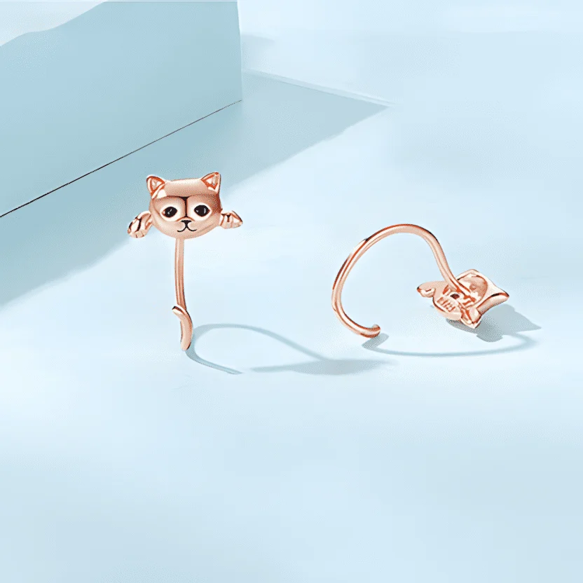 Pendientes de Botón Gatos <myexti><span>Plata de Ley 925, chapada en oro rosa</span></myexti> - Imagen 3