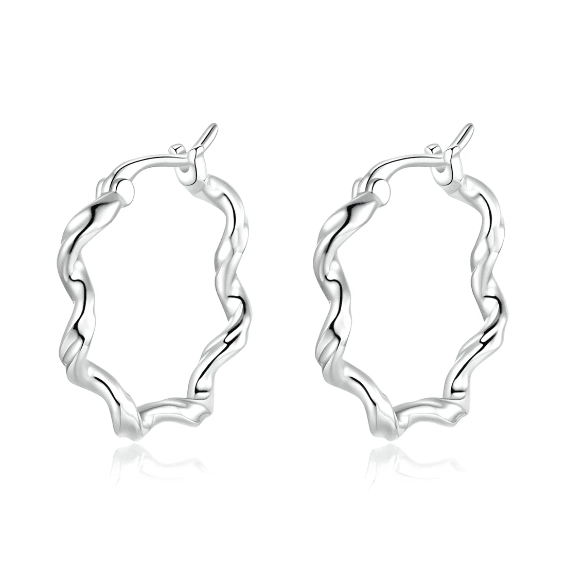 Pendientes de Aro Ondulados <myexti><span>Plata de Ley 925, chapada en oro blanco</span></myexti>