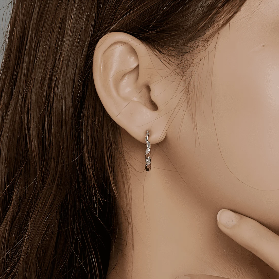 Pendientes de Aro Ondulados <myexti><span>Plata de Ley 925, chapada en oro blanco</span></myexti> - Imagen 2