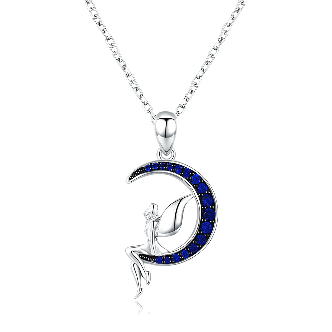 Collar Hada en la Luna <myexti><span>Plata de Ley 925, chapada en oro blanco, con circonitas azules y longitud ajustable</span></myexti>