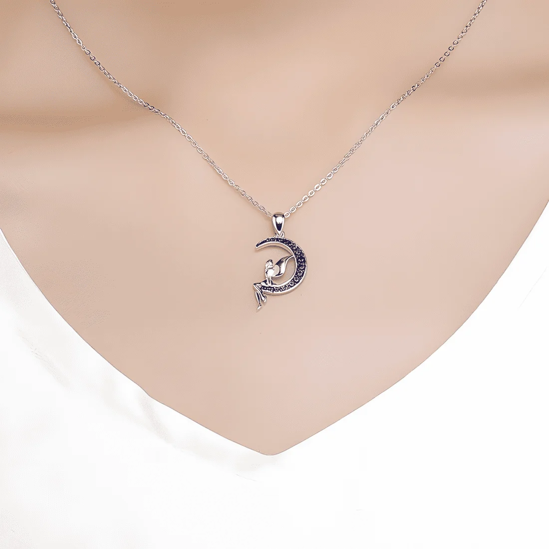 Collar Hada en la Luna <myexti><span>Plata de Ley 925, chapada en oro blanco, con circonitas azules y longitud ajustable</span></myexti> - Imagen 2