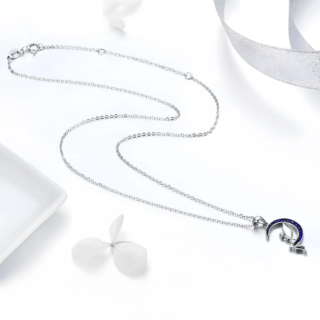 Collar Hada en la Luna <myexti><span>Plata de Ley 925, chapada en oro blanco, con circonitas azules y longitud ajustable</span></myexti> - Imagen 5