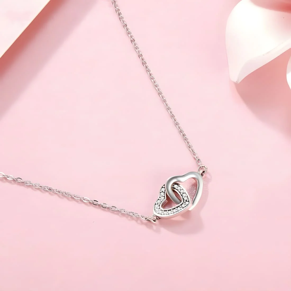 Collar de Corazones Enlazados <myexti><span>Plata de Ley 925, chapada en oro blanco, con circonitas y longitud ajustable</span></myexti> - Imagen 4