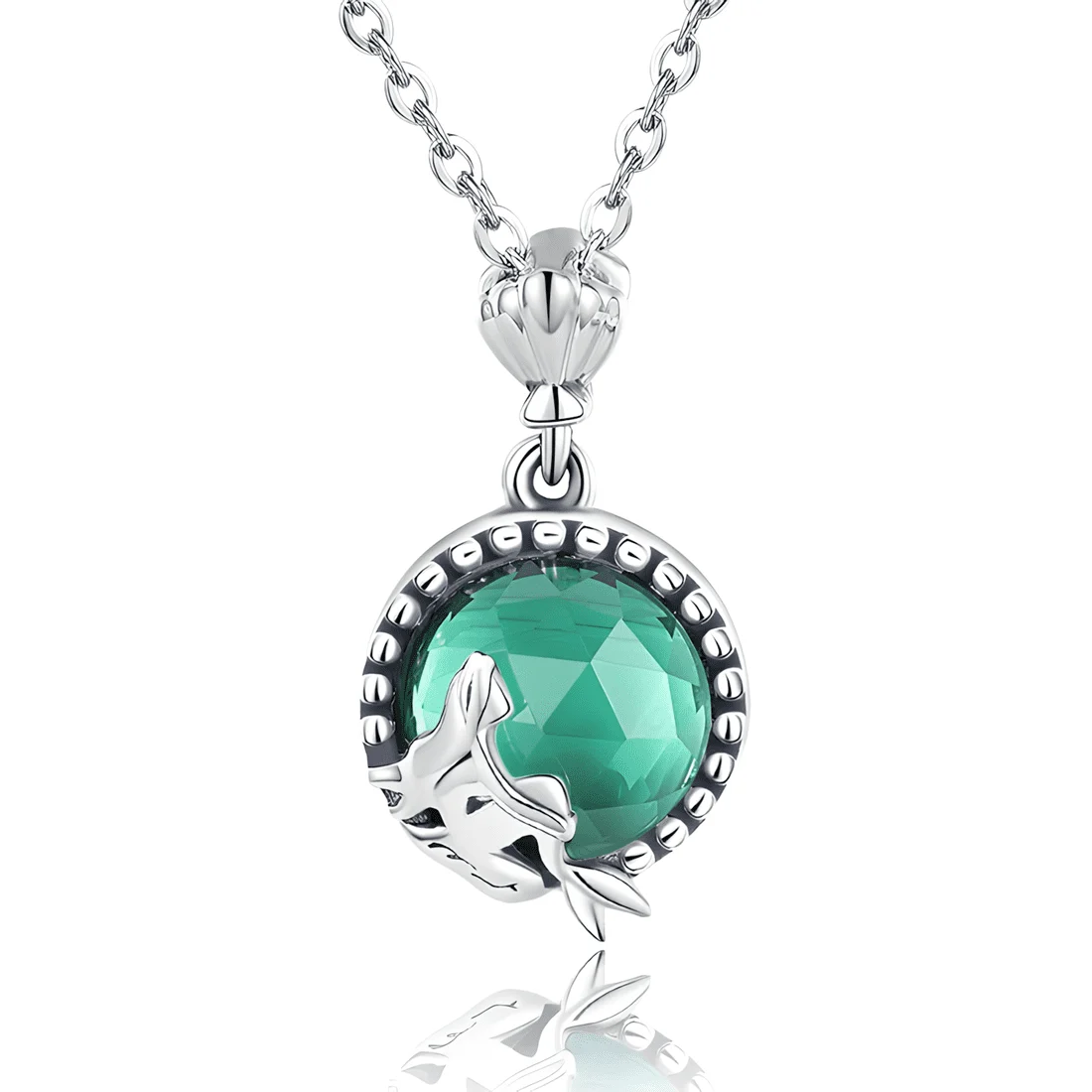 Collar Sirena <myexti><span>Plata de Ley 925, chapada en oro blanco, con cristal verde aqua</span></myexti>