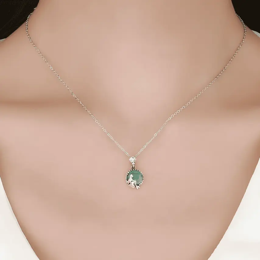 Collar Sirena <myexti><span>Plata de Ley 925, chapada en oro blanco, con cristal verde aqua</span></myexti> - Imagen 2