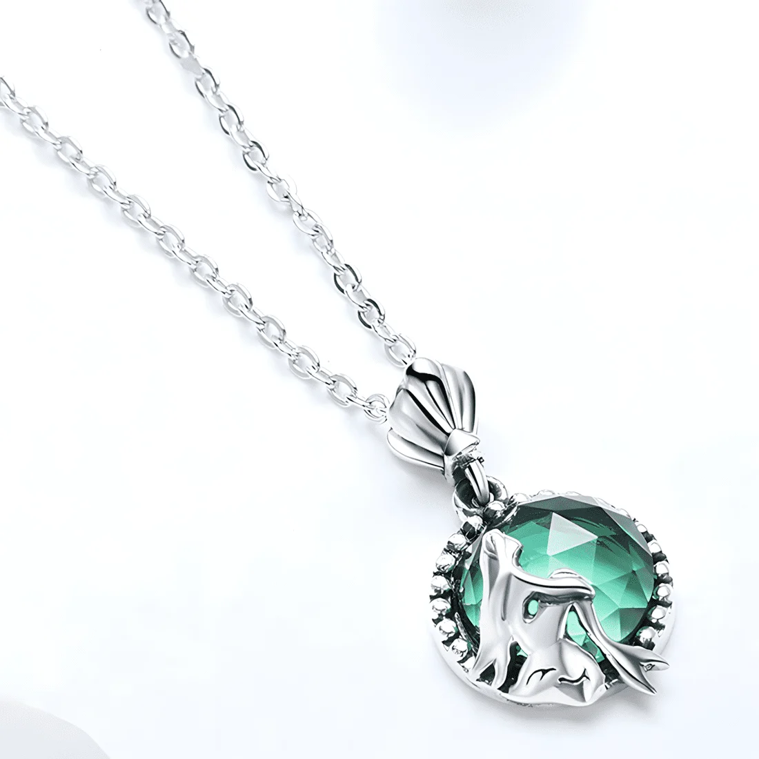 Collar Sirena <myexti><span>Plata de Ley 925, chapada en oro blanco, con cristal verde aqua</span></myexti> - Imagen 3