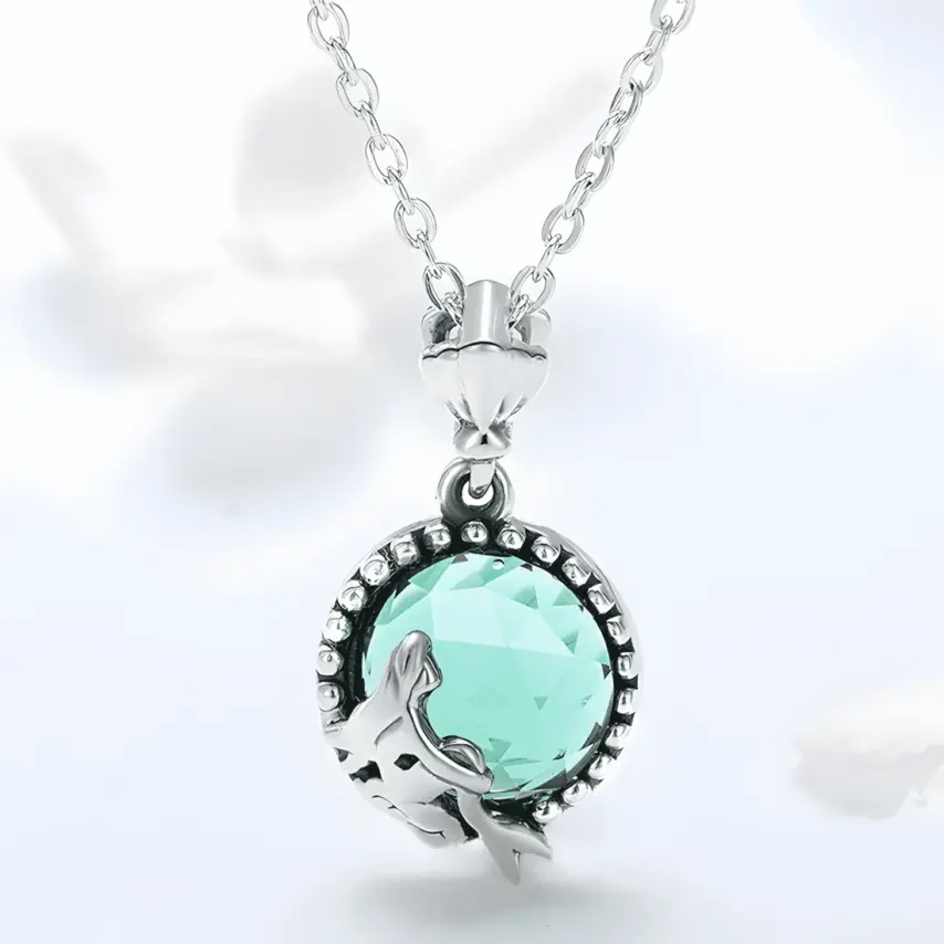Collar Sirena <myexti><span>Plata de Ley 925, chapada en oro blanco, con cristal verde aqua</span></myexti> - Imagen 4