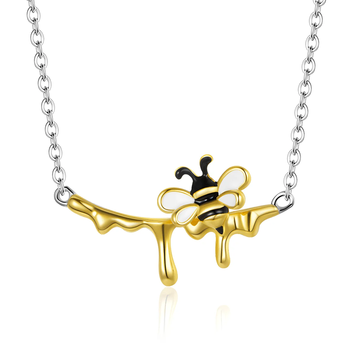 Collar Abeja con Miel <myexti><span>Plata de Ley 925, chapada en oro blanco y amarillo, esmaltada en amarillo y negro</span></myexti>