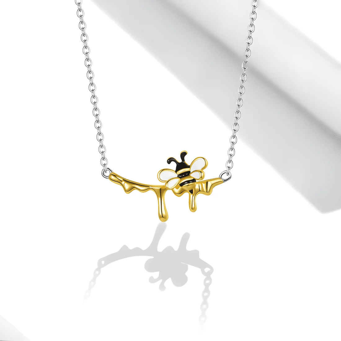 Collar Abeja con Miel <myexti><span>Plata de Ley 925, chapada en oro blanco y amarillo, esmaltada en amarillo y negro</span></myexti> - Imagen 3