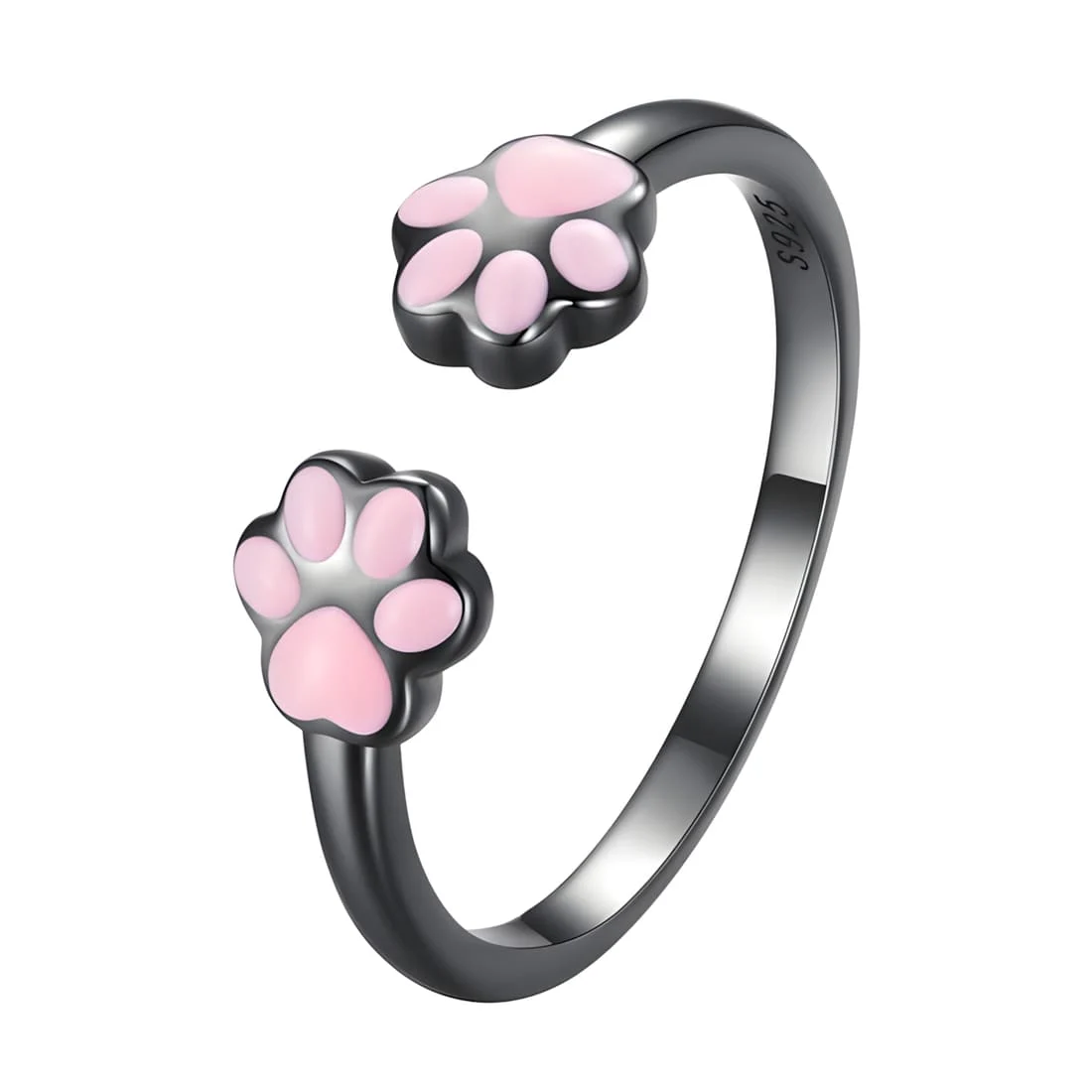 Anillo Huella de Pata <myexti><span>Plata de Ley 925, chapada en negro, con esmalte rosa - ajustable</span></myexti>