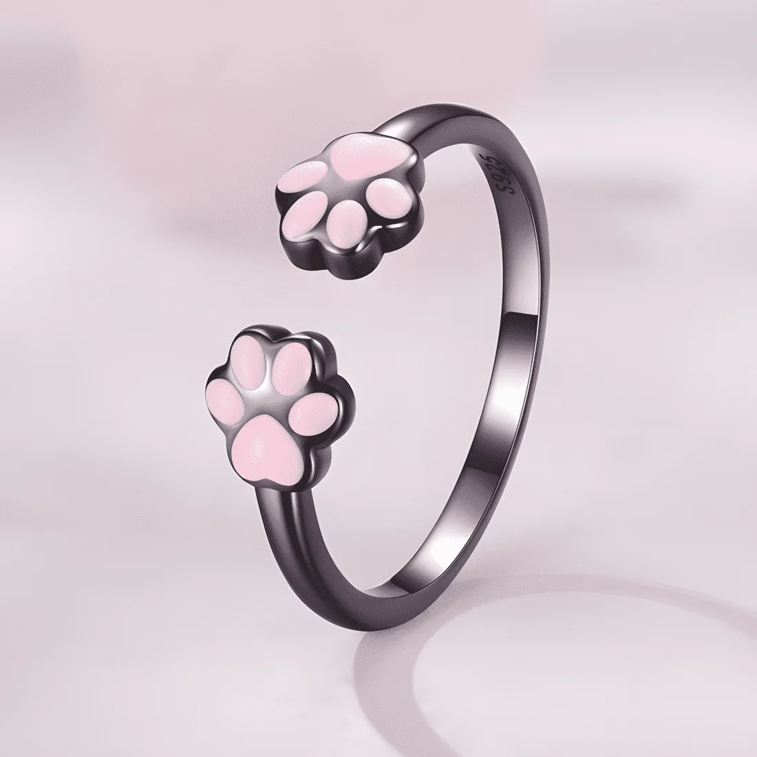 Anillo Huella de Pata <myexti><span>Plata de Ley 925, chapada en negro, con esmalte rosa - ajustable</span></myexti> - Imagen 3