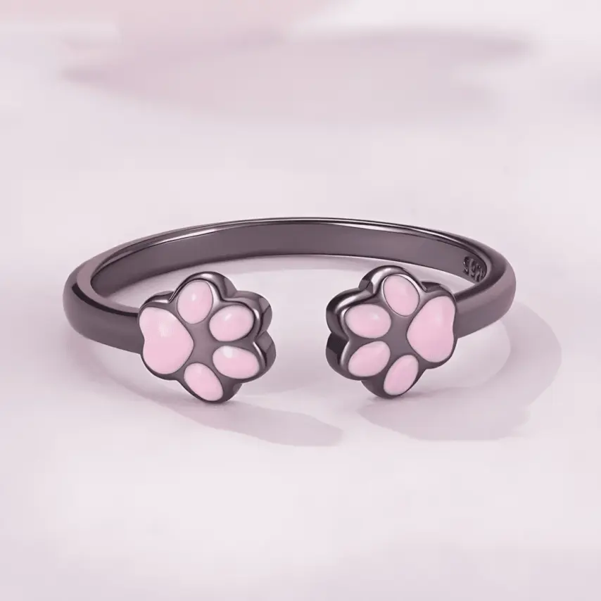 Anillo Huella de Pata <myexti><span>Plata de Ley 925, chapada en negro, con esmalte rosa - ajustable</span></myexti> - Imagen 4
