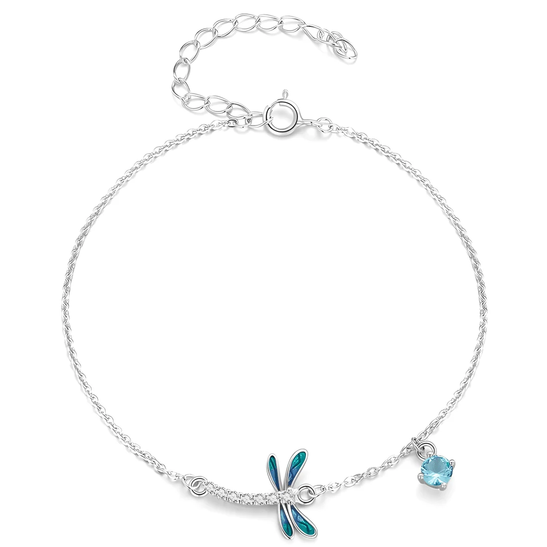 Pulsera Libélula <myexti><span>Plata de Ley 925, chapada en oro blanco, con circonitas blancas y azul claro y longitud ajustable</span></myexti>