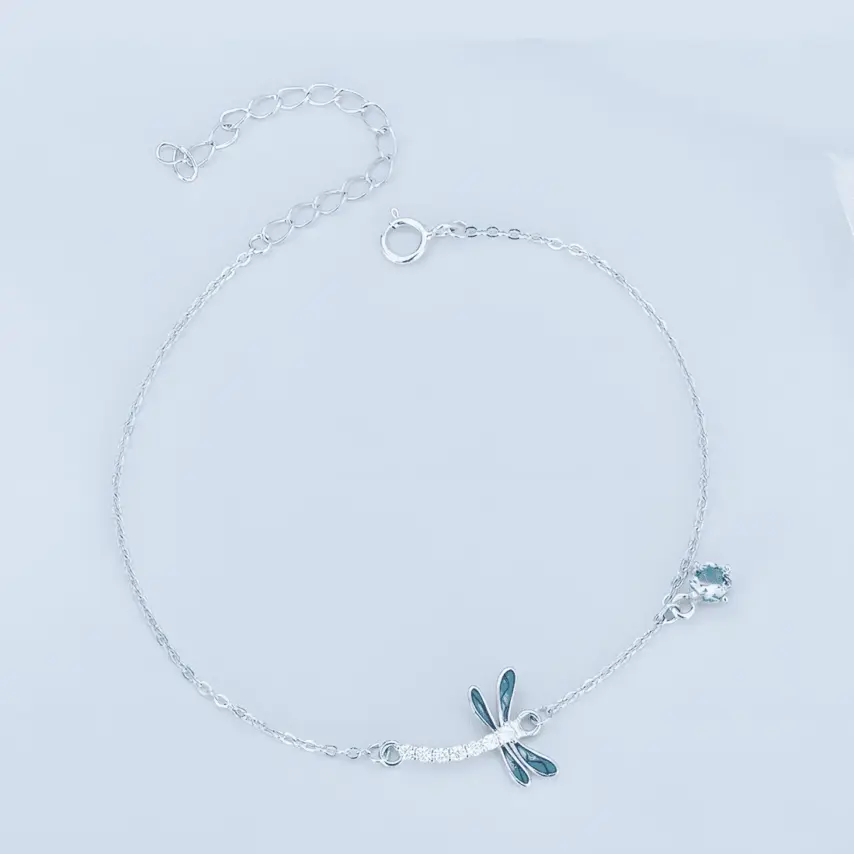 Pulsera Libélula <myexti><span>Plata de Ley 925, chapada en oro blanco, con circonitas blancas y azul claro y longitud ajustable</span></myexti> - Imagen 3
